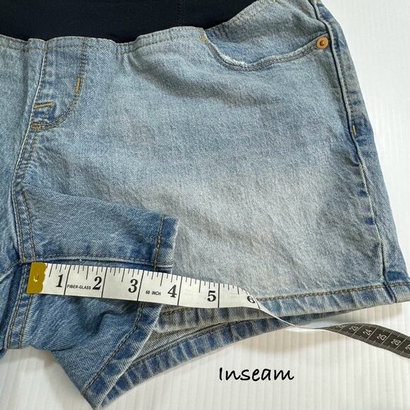 Maternity Shorts 2 pair Ingrid & Isabel 8 Over Belly Midi Crossover Panel Denim - Picture 8 of 11